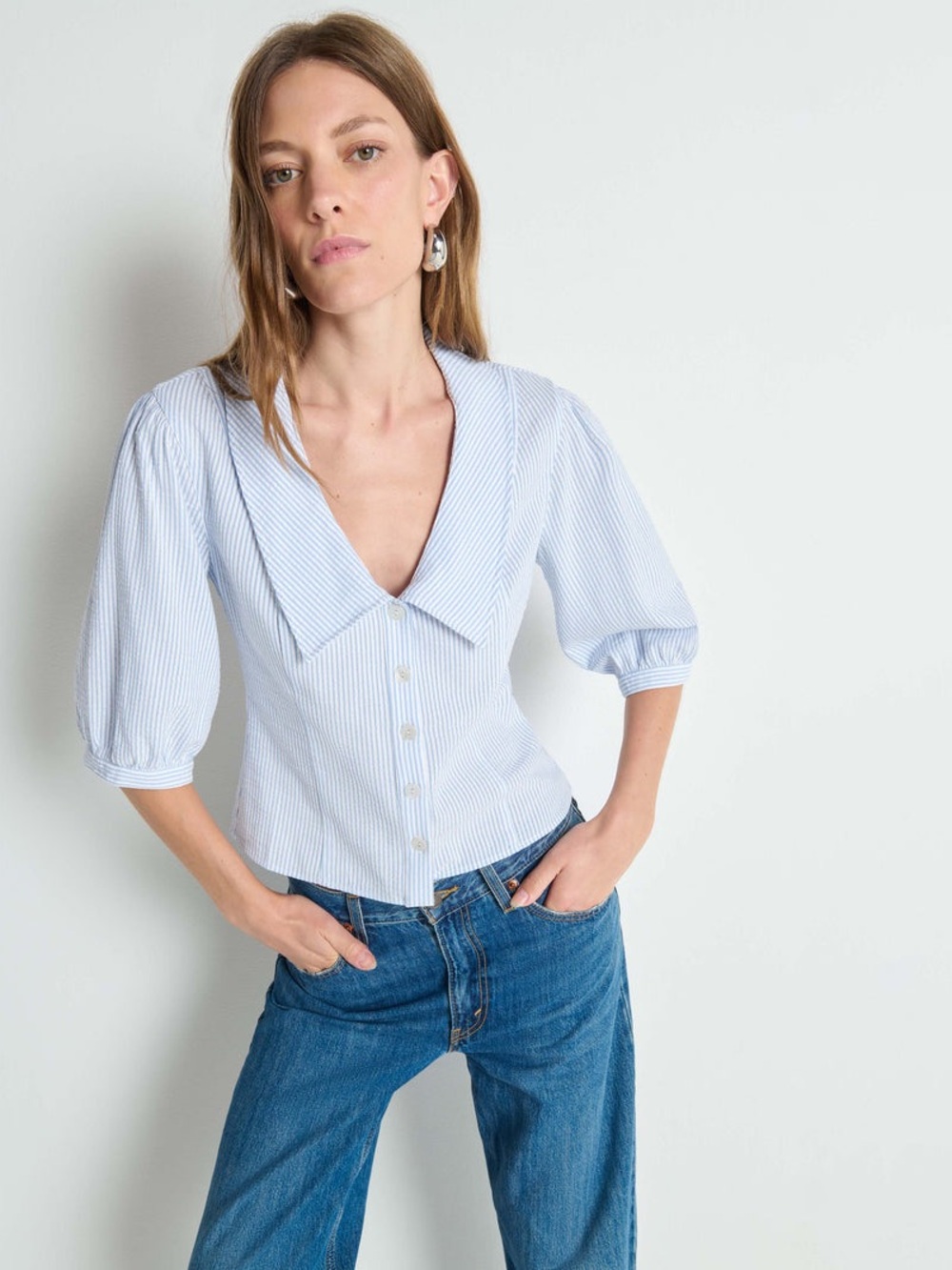 Nation Los Angeles Veronique Blouse | Boho Peasant Top | Lightweight 3/4 Sleeve